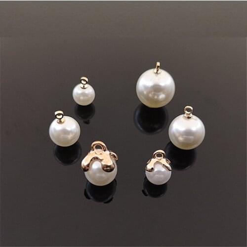 100 PCS 8/10/12/14mm Fashion Metal Alloy KC Gold Imitation Pearl Pendant Charm For Jewelry Making