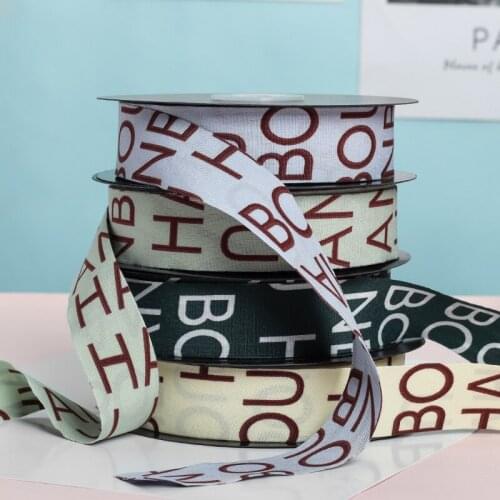 Kewgarden 1" 25mm Printed Letter Polyester Cotton Ribbon DIY Hair Bow tie Accessories Handmade Tape Riband 20 Yards