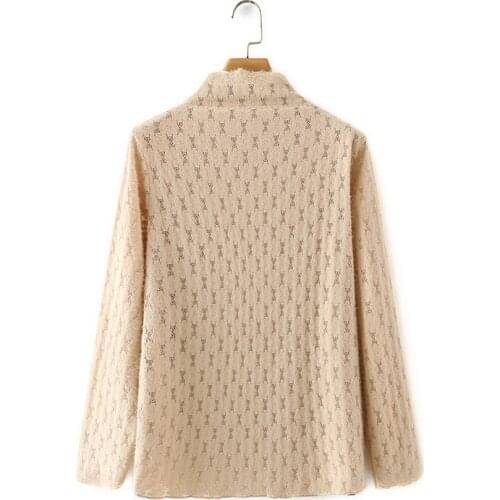 Plus Size XL-4XL High Collar Tops Womens Long Sleeved Lace Floral Embroidery Spring Summer Blouse Vintage Simple Blusas