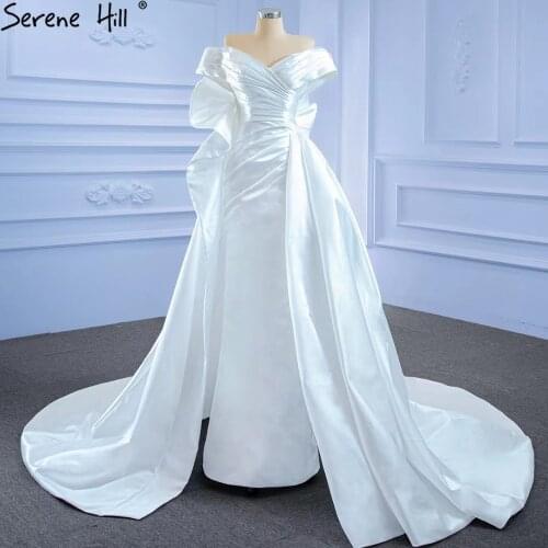 Serene Hill White Mermaid Satin Wedding Gowns 2021 Simple Sexy High-end Bridal Dresses HM67277 Custom Made