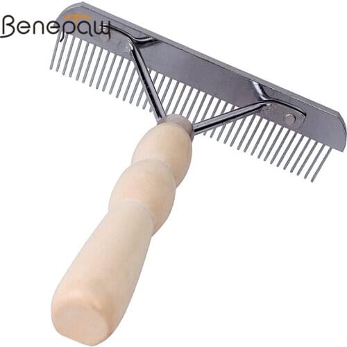 Benepaw Stainless Steel Long Hair Dog Brush Eco-friendly Comfortable Wooden Handle Rake Pet Comb Grooming Remove Tangles Debris