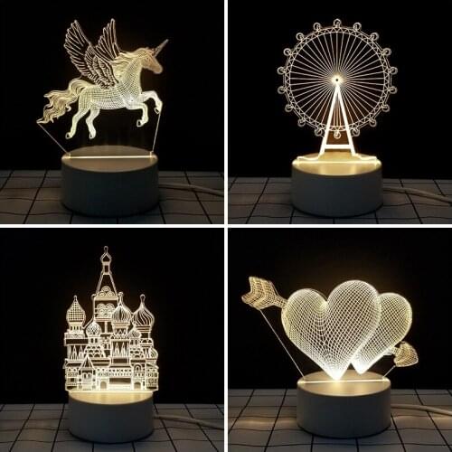 Creative LED Nightlights Acrylic 3D Lamp Cartoon Lovely Pig Owl Cow Horse Deer Mouse Pattern Bedroom Table Lights Home Decor New