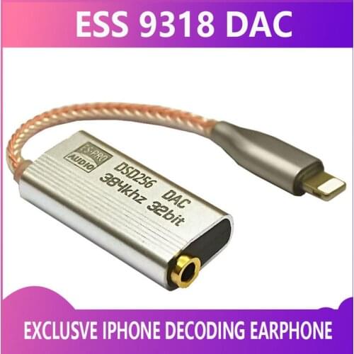 For Iphone IOS to 3.5MM Headphone Amplifier HiFi Decoding Adapter DAC Portable Audio Out es9318 Sound Card Lightning