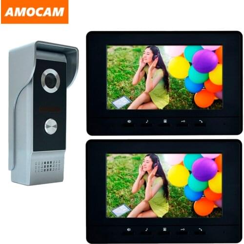 7" video door phone intercom doorbell kits aluminum alloy panel wired video doorphone system 1 IR camera 2 LCD color monitor