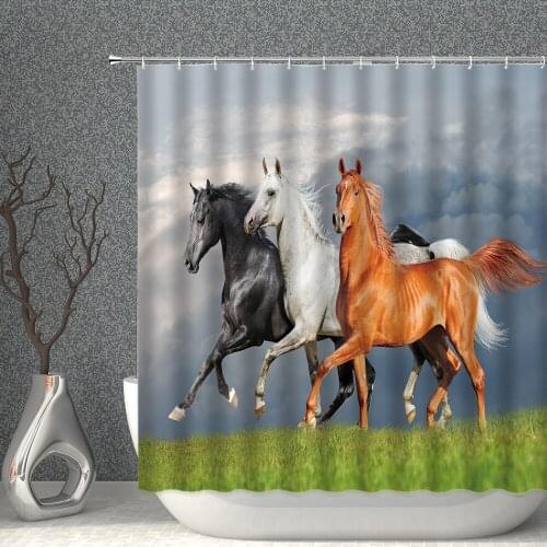 Shower Curtain Set Free Running Wild Horses Animal Waterproof Polyester Fabric High Quality With Hooks 3D Printing Bath Screen