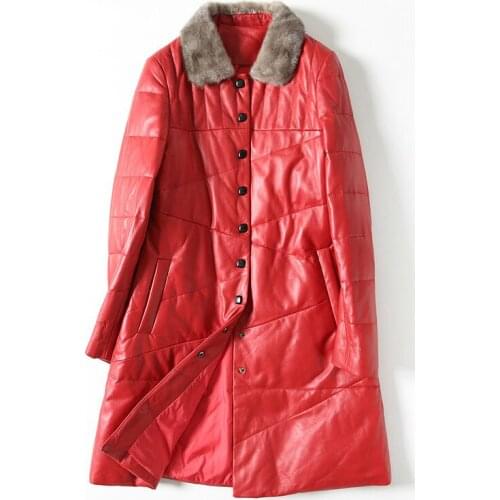 Genuine Leather Jacket Women Sheepskin Coat Duck Down Coat Mink Fur Collar Leather Down Coats Winter Coat Women X-171 YY1885
