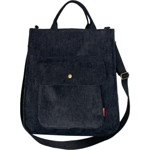 Women Corduroy Shoulder Bag Vintage Shopping Bags Student Student Bags Zipper Casual Bag With Outside Pocket