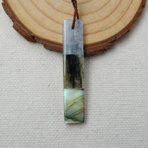 Natural Blue Kyanite And Green Kyanite And Labradorite Intarsia Necklace Pendant Bead 41x18x4mm 3.8g DIY Jewelry Accessories