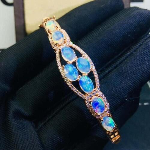 100% Natural And Real Opal bangle Solid S925 Sterling Silver For Women Colour Gem Stone Rings Fine Jewelry