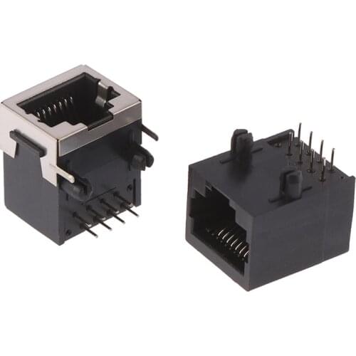 10PCS RJ45 Metal 8 Pin Female PCB Right Angle Board Jack LAN Connector With 8 Right Angle Pins