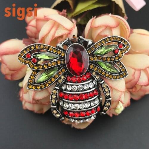 100pcs / lot antique silver bee pin, rhinestone insect bee brooch broach pin