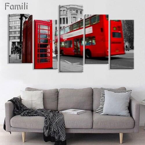 2017 Fallout Cuadros Paintings 5 Piece London Bus Canvas Painting Modern Home Decor Wall Art Picture Printing For Living Room
