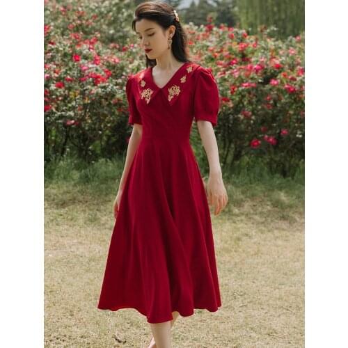 2020 new fashion womens clothing V-Neck Short Vintage women dress