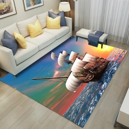 3D Sailing Ship Living Room Carpet Sea Sunset Lounge Rug For Home Decoration Modern Carpet In The Bedroom Bedside Floor Mat