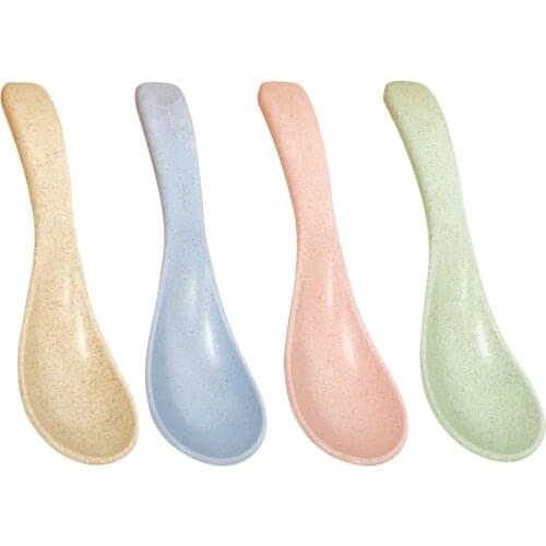 4pcs Eco-Friendly Wheat Straw Soup Spoon Colorful Soup Spoon Plastic Self Feeding Spoon For Toddler Kids