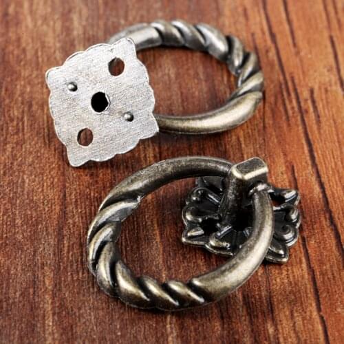 5pcs/set Ring Pull Knobs Antique Bronze Round Handle 41*30mm Zinc Alloy with screw Vintage Furniture Hardware Cabinet Drawer
