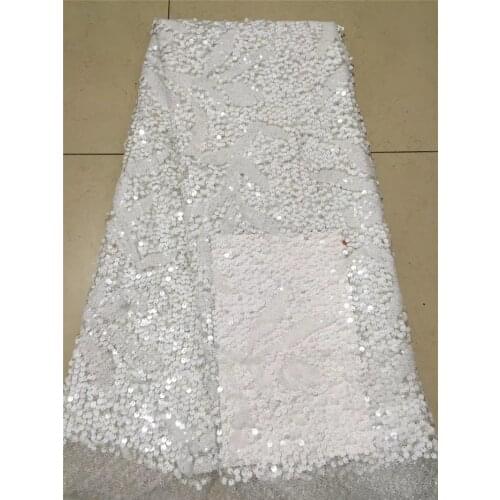 5yards JRB-71603 best quality white color sequin lovely flower french embroidery for saw/ wedding Bridal dress