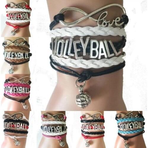 8 Colors Mixed Volleyball Bracelets Handmade Braided Leather Friendship Sports Fans Club Cheering Teams Gift