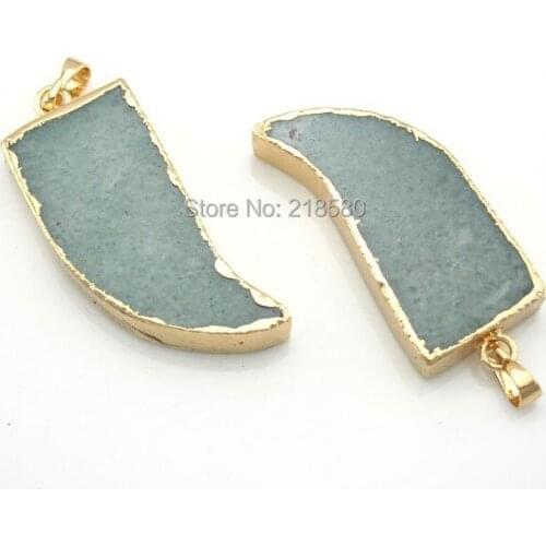 C150211007 Aventurine tusk Charm,Created Rose Pink Quartz Horn Pendant with Gold Electroplated Cap and Bail