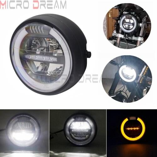 E-Mark E8 7" LED Motorcycle Retro Headlight Daytime Running Light Hi/Lo Beam DRL Head Lamp for Harley Cafe Racer Bobber Chopper