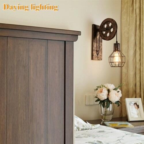 E27 Retro Pulley Industrial Style Metal Antique Cage Pendant Mount Light Single Head Lifting Walkway Stairs Corridor Wall Lamp