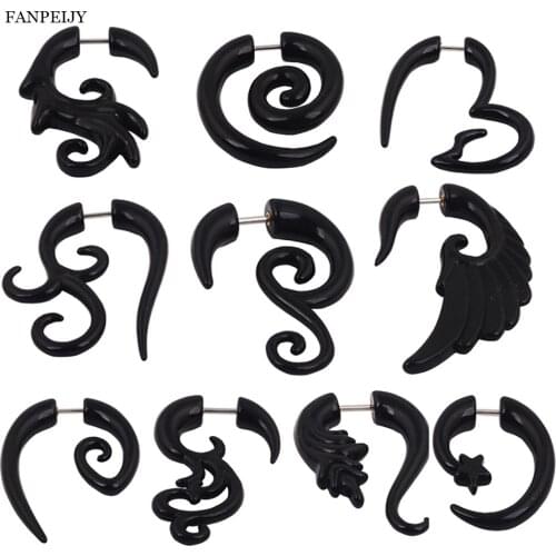 Fanpeijy Mix 10 Style 16g Tribal Spiral Fake Gauges Acrylic Ear Tapers Fake plugs Horn Stud Earrings Stretcher Illusion Tunnel