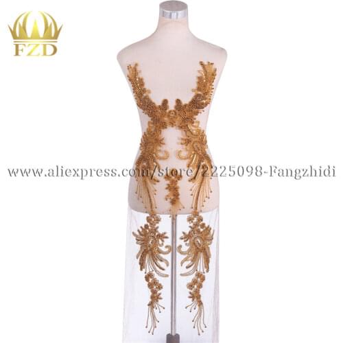 FZD 1 Piece Elegant Gold Color Crystal Bridal Bodice Stone Patches and Rhinestone for Wedding Dresses DIY Decorative Accessories