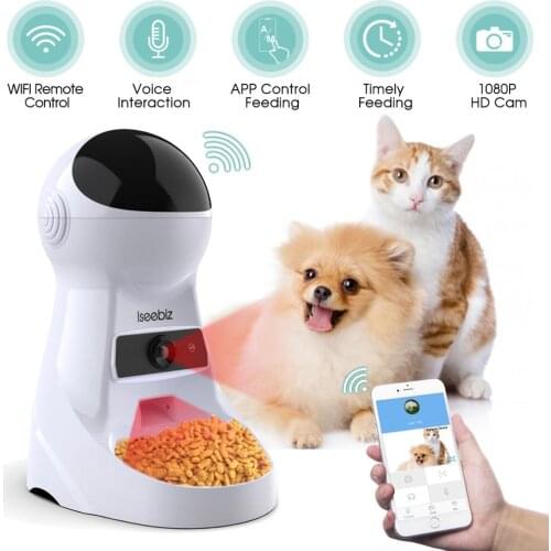 Iseebiz 3L Pet Feeder Automatic Dog Feeder Cat Food Dispender Smart Pet Fooding Bowl with Camera 6 Times Per Day