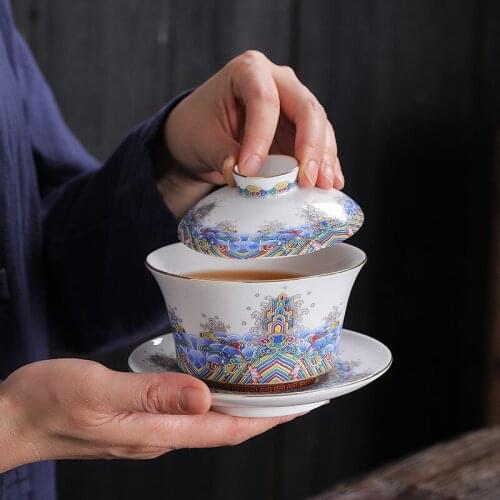 China Hand Painted Tea Set Kungfu Tea Set Porcelain Sancai Gaiwan Tea Pot Cup Ceramic Tea Cups Drop Shipping