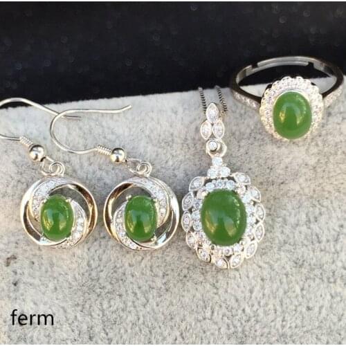 KJJEAXCMY exquisite jewelry 925 pure silver inlaid and Tian Biyu ladies jewelry set rings Pendant Earrings 4 sets