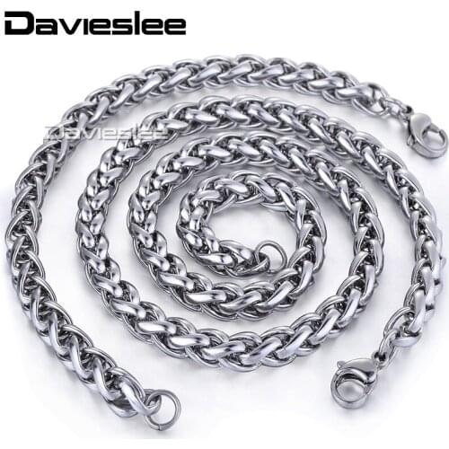 Davieslee Jewelry Set for Men Fashion Stainless Steel Wheat link Chain Necklace Bracelet Mens Jeweley Sets 3/3.5/5/6/8MM LKS97