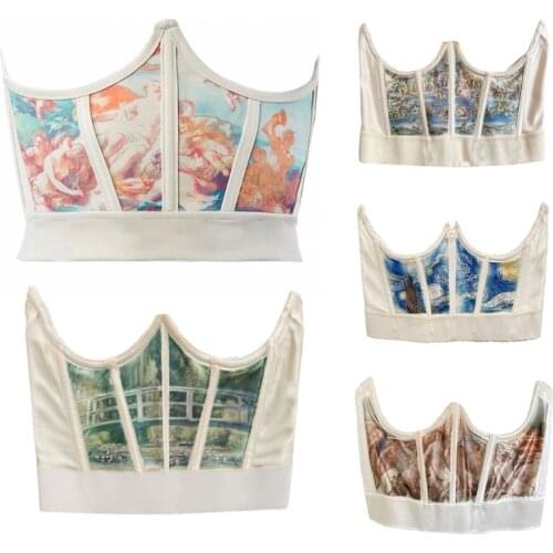 Women Vintage Angel Print Corset Wrap Girdle Boned Waist Shaper Underbust Bustier Cincher Elastic Slim Belt Shapewear