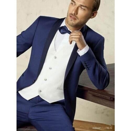 Handsome Groomsmen Shawl Lapel Groom Tuxedos Wedding Dress Men Suits Blazer Prom Dinner (Jacket+Pants+Tie+Vest) A752
