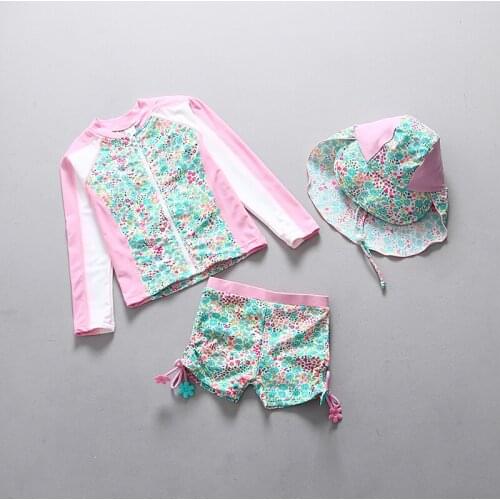 1-11years Girls Swimsuit Childrens Split 3 piece Sunscreen Surfing Girls Suit Swimwear Pants Set Babies And Middle Kids TB038