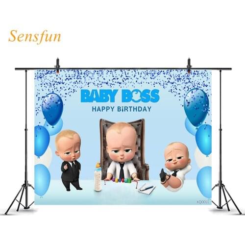 LEVOO Cartoon Backdrop Blue Baby Boy Boss Birthday Balloons Photo Background for Photography Photo Studio Prop Photozone vinyl