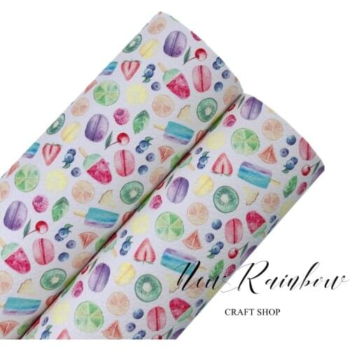 New Rainbow 22X30cm A4 Colorful Summer Fruits Artisan Faux Leatherette Sheet For Making Bows, Earrings, Accessories