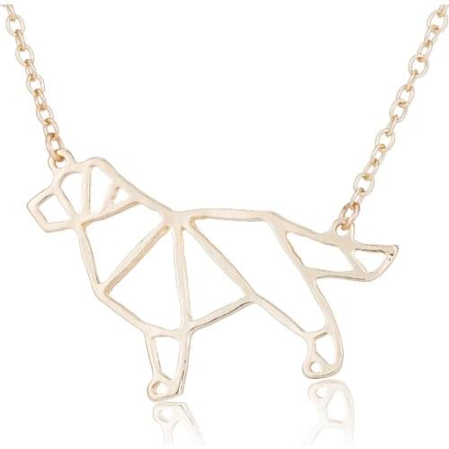 Fashion Stainless Steel Origami Bulldog Necklace For Girl Kids Dog Necklaces Fashion Choker Pet Animal Hollow Geometry Jewelry