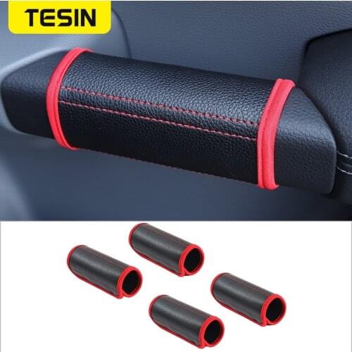 TESIN Car Door Handle Cover Guard Pad Mat For Dodge RAM 2018-2021 Car Roof Top Grab Bar Protector Cover Interior Accessories