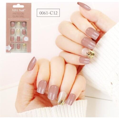 24Tips False Nails Square Glitter Design Pink Frosted Women Fake Nail Fingernails Manicure Nail Art Style Beauty Salon Supplier