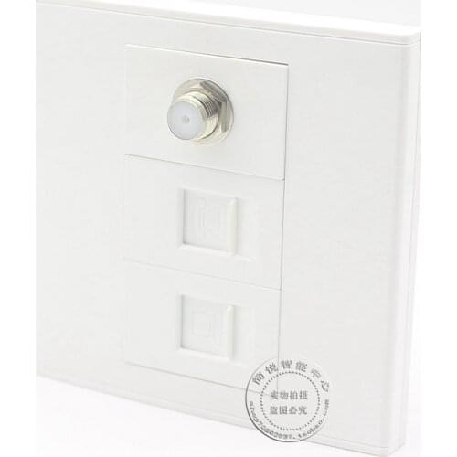 Wall Socket Plate 3 Ports 1 Network LAN & One Cat3 Telephone Phone Panel &One F-type coax connection Wall Mount Plate RJ11/RJ45