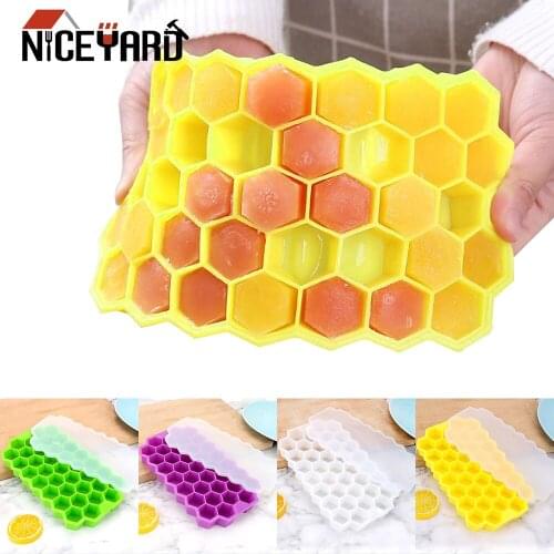 NICEYARD For Whiskey Cocktail Cold Drink Honeycomb Ice Cube Tray With Lids Silicone Ice Cube Maker Mold 37 Cubes Ice Cream Tools