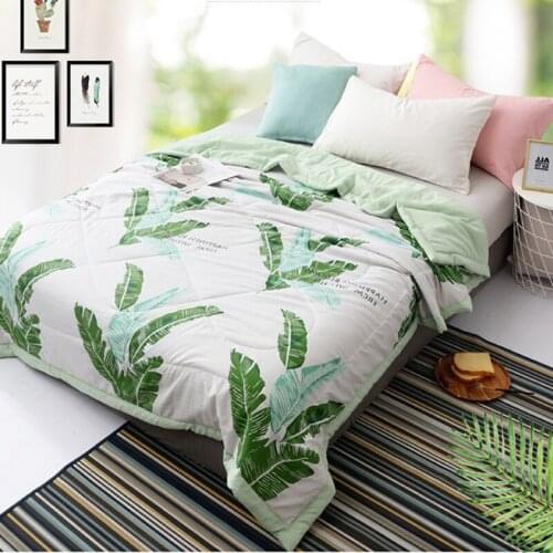 New Washable Cotton Summer Thin Quilt Plants Ab Side Blanket For Air Conditioning Edredones