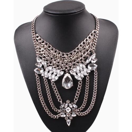 New Arrival Design Fashion Brand Chain Necklace Bib Chunky Statement Crystal Pendant Necklace Choker Collar for Women Gift