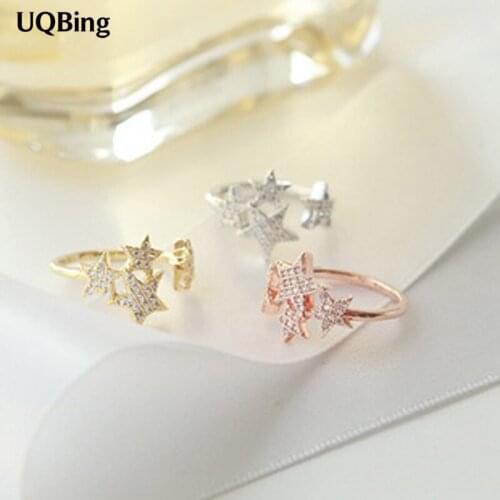 925 Sterling Silver Crystal Zirconia Star Open Rings Fashion Jewelry Wedding Party Birthday Top Quality