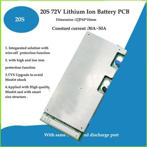 20S Li ion 72V or Lifepo4 60V PCB board BMS with 30A 40A 50A constant current and Balance for Electric scooter battery
