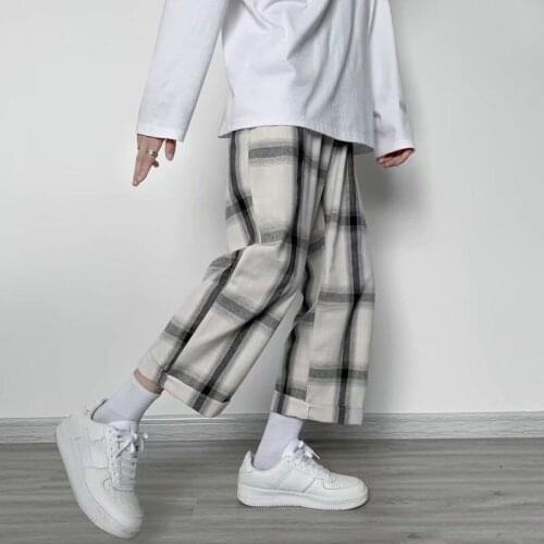 Harajuku Japanese style wide-leg plaid casual pants mens port style loose straight-leg pants clothes size punk dropshipping