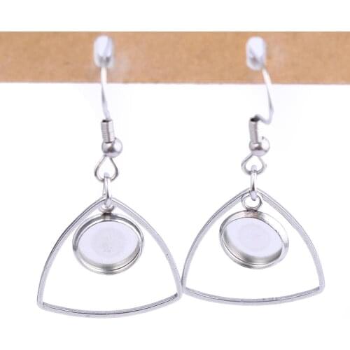 Reidgaller 10pcs Fit 8mm cabochon blanks stainless steel triangle dangle earring base settings diy jewelry bezel hooks