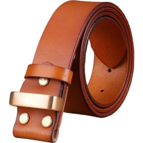 Leather belt without gold smooth buckle for mens belts luxury cowboys camel black match famous brand buckle 3.8 cm high quality