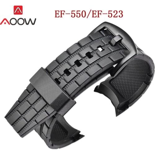 Rubber Resin Watchband for Casio Edifice EF-550 / EF523 Stainless Steel Buckle Men Sport Replace Bracelet Band Strap Accessories