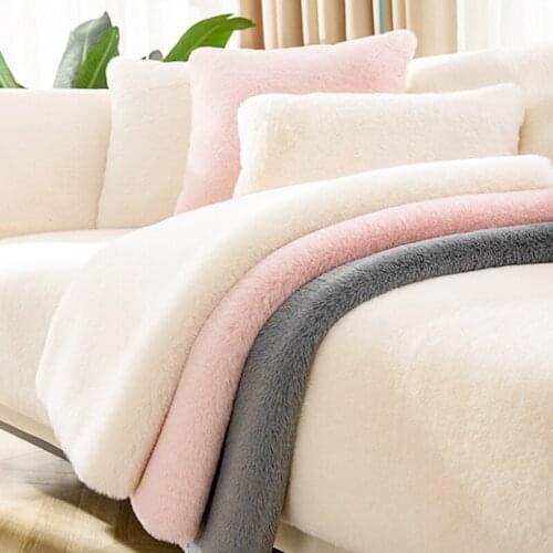 Luxury Rabbit Fur Sofa Cover Thick Plush Armchair Cover Fur Sofa Cushion Nordic Solid Wood Leather Sofa Covers for Living Room